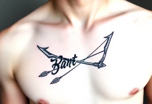 chest tattoo with japanese writing combined with bow and arrow tattoo idea