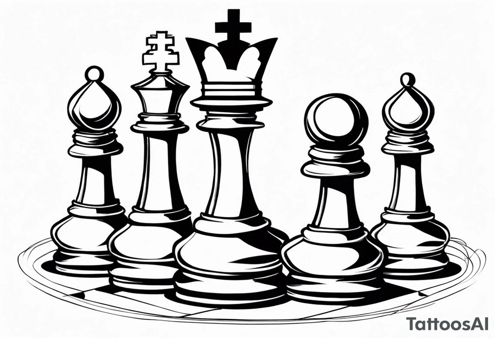 chess queen piece with two pawns on her side spiritual style tattoo idea