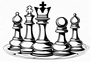 chess queen piece with two pawns on her side spiritual style tattoo idea