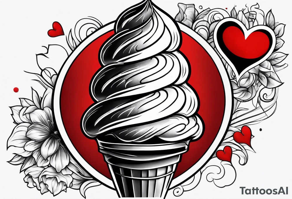 black and white ice cream cone with small red heart on it somewhere. tattoo idea
