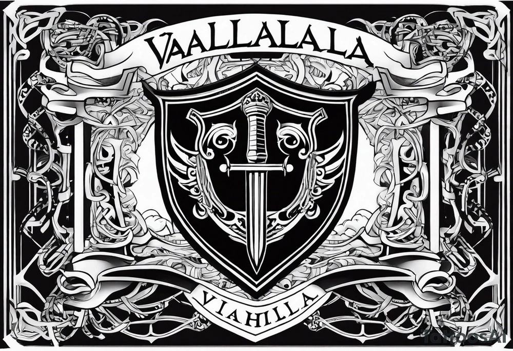 Valhalla stairs sword shield chains tattoo idea