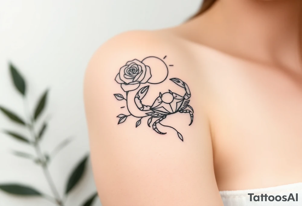 Rose and sun and crab tattoo idea