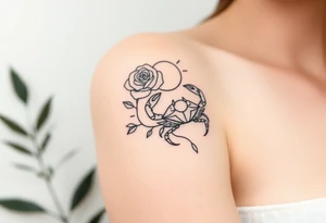 Rose and sun and crab tattoo idea