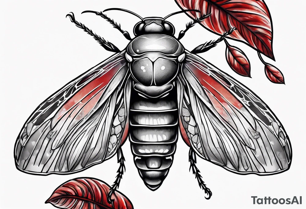 cicada on top of red leaves tattoo idea