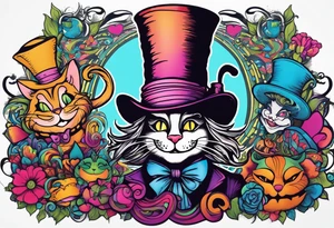 Alice in Wonderland. Mad hatter, Cheshire Cat, hook-a smoking caterpillar, eat me, drink me, we are all mad here. Colorful. Psychedelic. Playful. tattoo idea