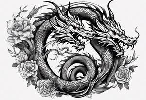 white and black dragon intertwined around the yinyan and with each other tattoo idea