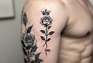 long stem rose with a crown  on top and 1982 tattoo idea
