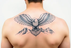 majestic eagle spreading wings against mountain peaks tattoo idea