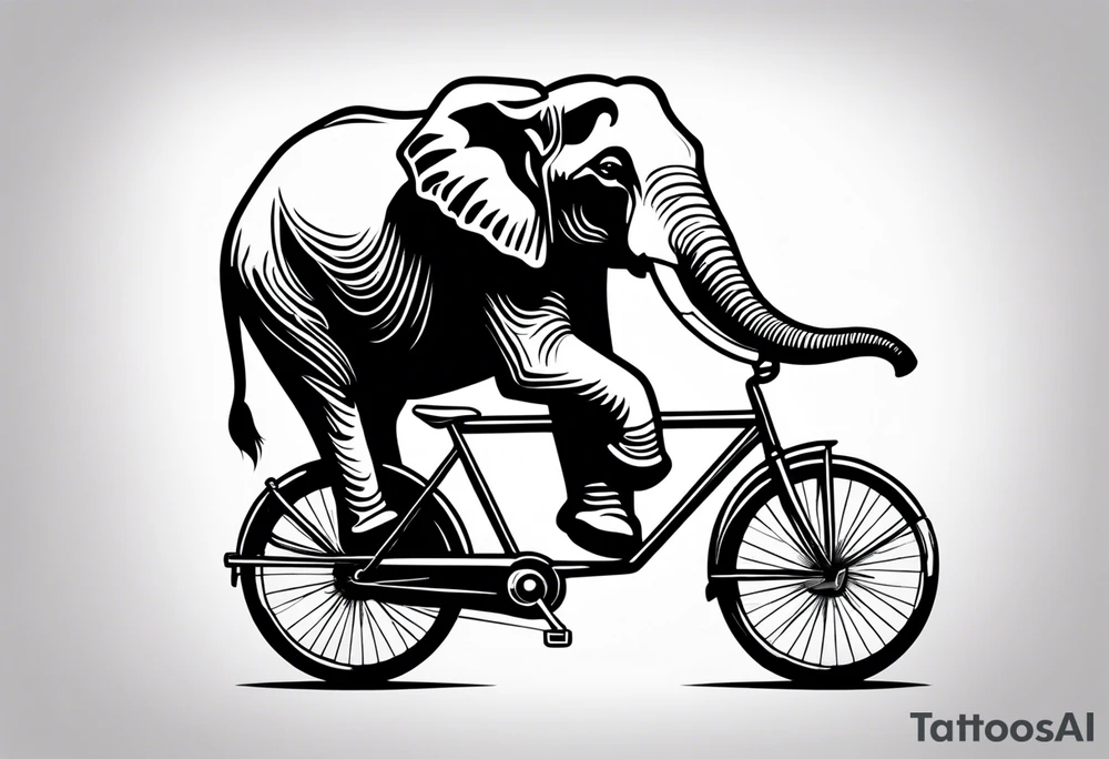 An elephant rides a bicycle tattoo idea
