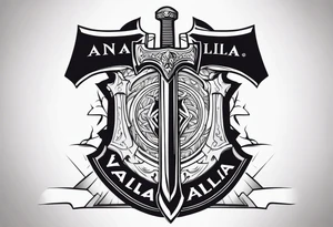 Valhalla sword shield axe 
stairs tattoo idea