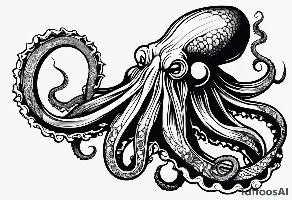 to be drawn in the arm, pocket watch wrapped under an aggressive octopus in side view tattoo idea