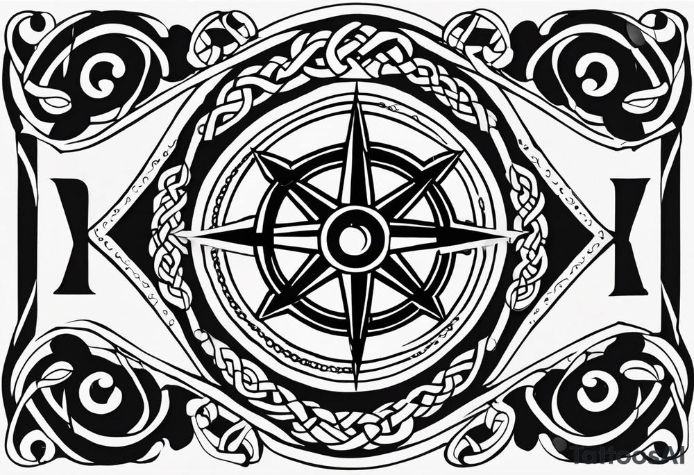Celtic styling, anchor, compass, bass clef note, treble clef note, dog paw print, half sleeve, forearm tattoo idea