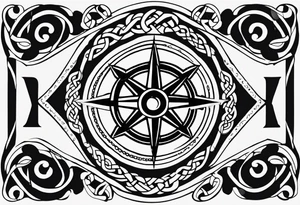 Celtic styling, anchor, compass, bass clef note, treble clef note, dog paw print, half sleeve, forearm tattoo idea