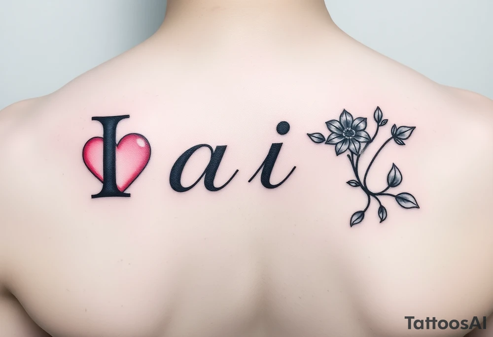 Script horizontal  faith with letter I having a pink heart and the t being a cross with an April flower at  that end and a scrolled stem w 2 leaves tattoo idea