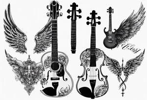 CROSSEED ACOUSTIC GUITAR AND VIOLIN WITH WINGS tattoo idea