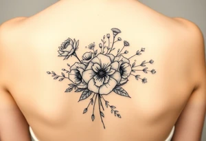 vintage bouquet of wild roses and meadow flowers with morning dew tattoo idea