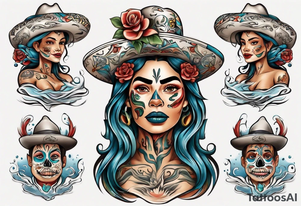mexican
water-bearing woman and two little boys, tattoo idea