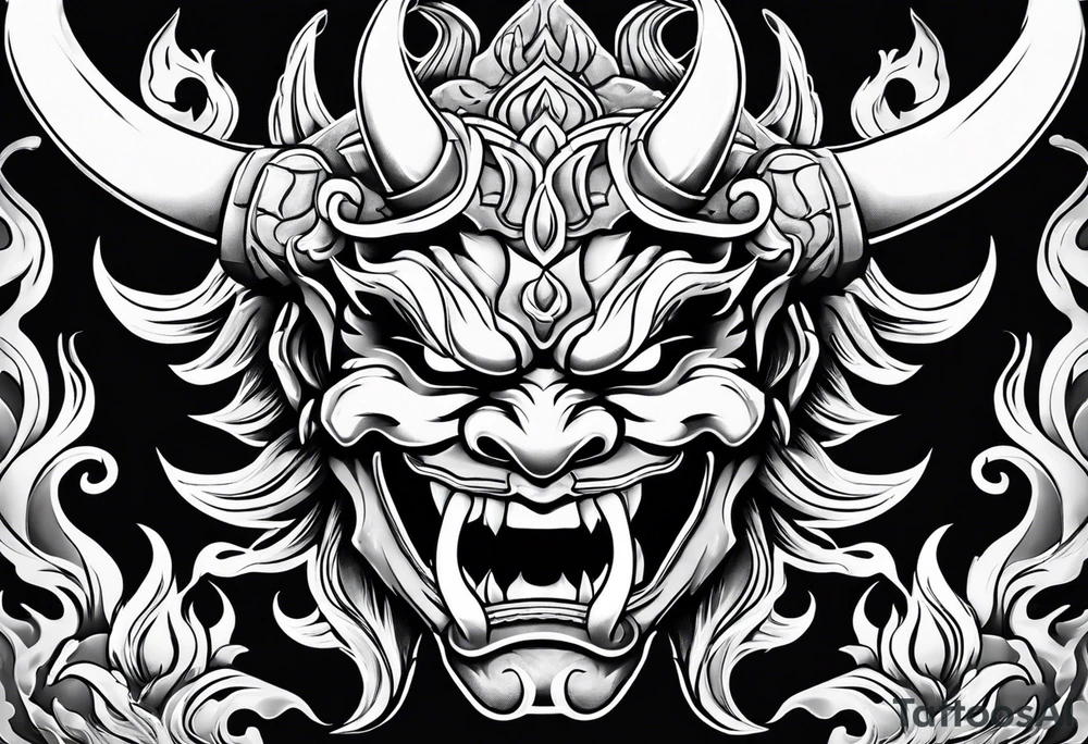 Oni mask with flames at the teeth tattoo idea