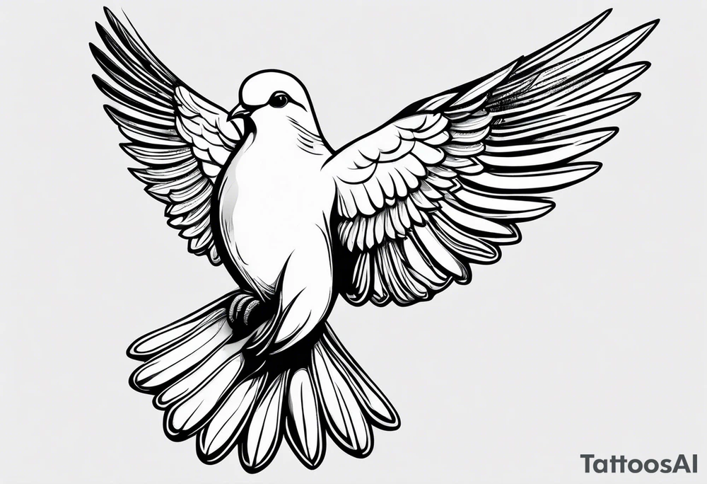 Dove soring through the air an olive branch in its beak whipping behind tattoo idea