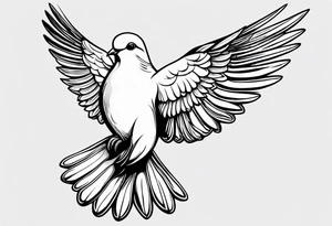 Dove soring through the air an olive branch in its beak whipping behind tattoo idea