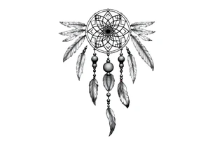 native dreamcatcher with flowing feathers and sacred beads tattoo idea