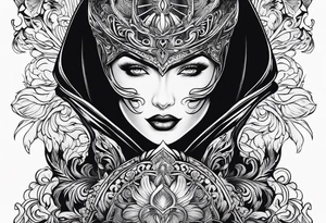 Shadow cloak protecting beautiful dagger tattoo idea