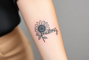 Word "PHUONG" written vertical with the sunflower. tattoo idea