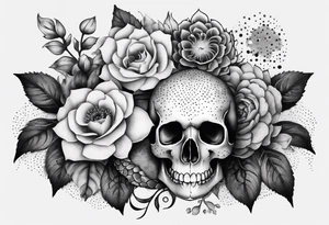 Flowers, potions, small skull, big flowers small snake with dot work in between tattoo idea
