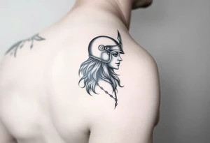 Realistic Valkyrie with helmet side profile tattoo idea
