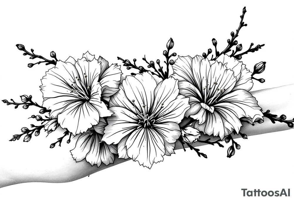 on forearm with Irises flowers, cherry blossom tattoo idea
