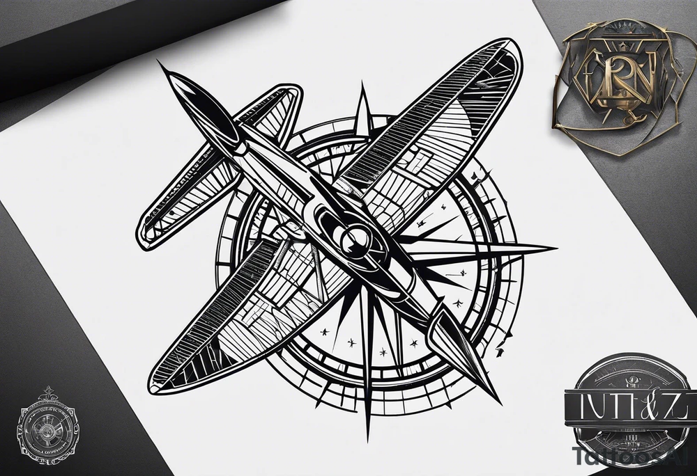 compass airplane tattoo idea