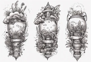 a forearm tattoo with a cloud with little plants and underneath it the date 12.08.05 tattoo idea
