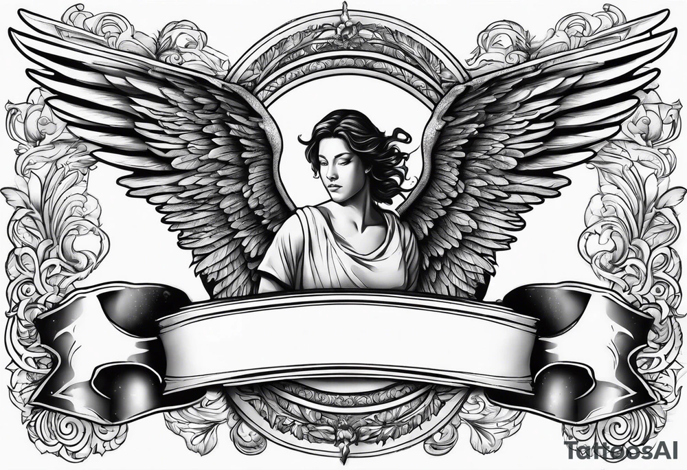 The word Glenn on a banner with angel Wings tattoo idea