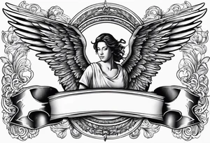 The word Glenn on a banner with angel Wings tattoo idea