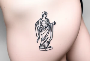 outer thigh tattoo greek sculpture female, fine line tattoo idea
