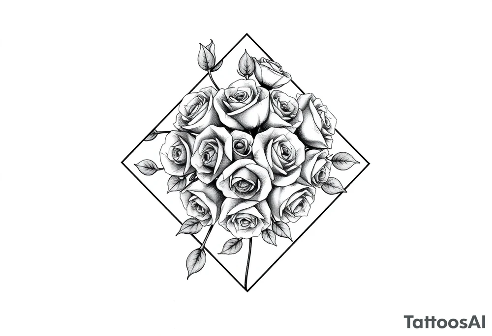 A lot of Small Roses inside a diamond shape tattoo idea