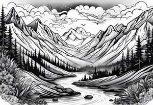 explosion in mountains tattoo idea