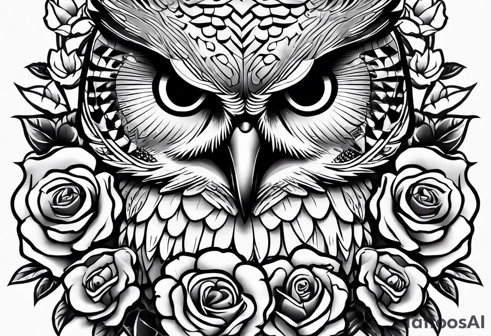 Barred owl and roses tattoo idea