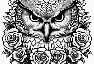 Barred owl and roses tattoo idea