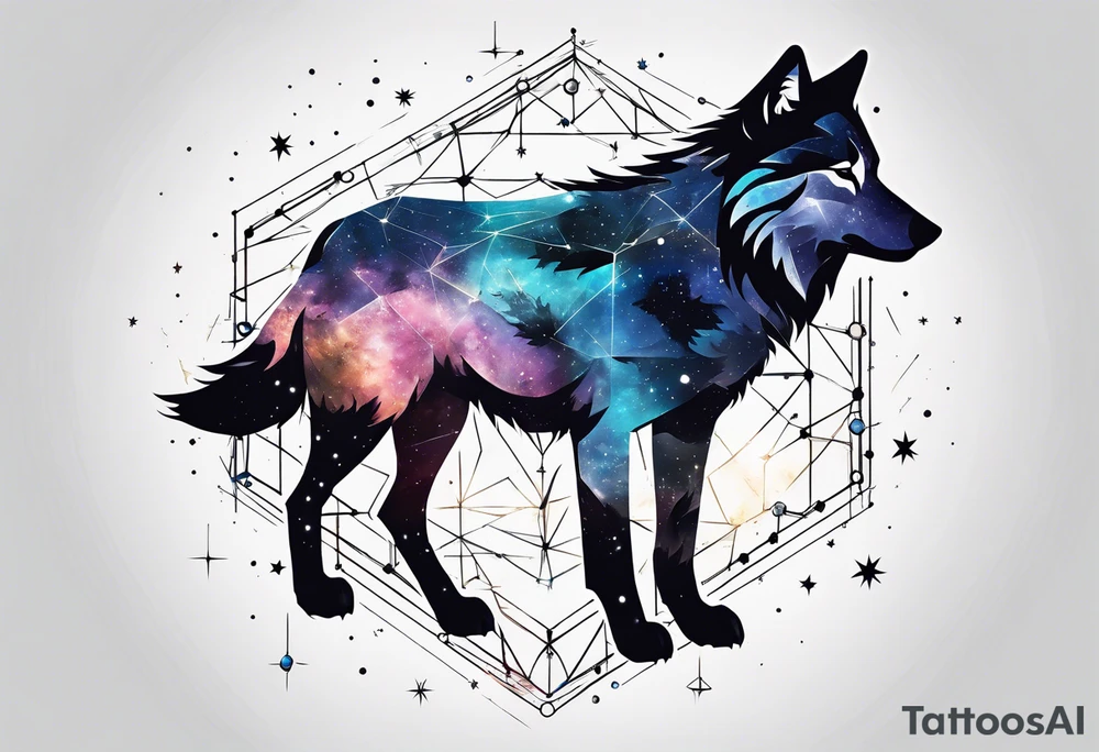 Constellation, two animal wolf, géométric tattoo idea