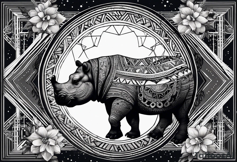 Very asymmetrical, +geometric pattern, with realistic full moon, with hippo,+tribal, +geometric, +inkart , +blackwork, +grey scale, + sketch
with wintersweet flower bud, +inkart touch, +for men, detailed , combined favourite , tattoo idea