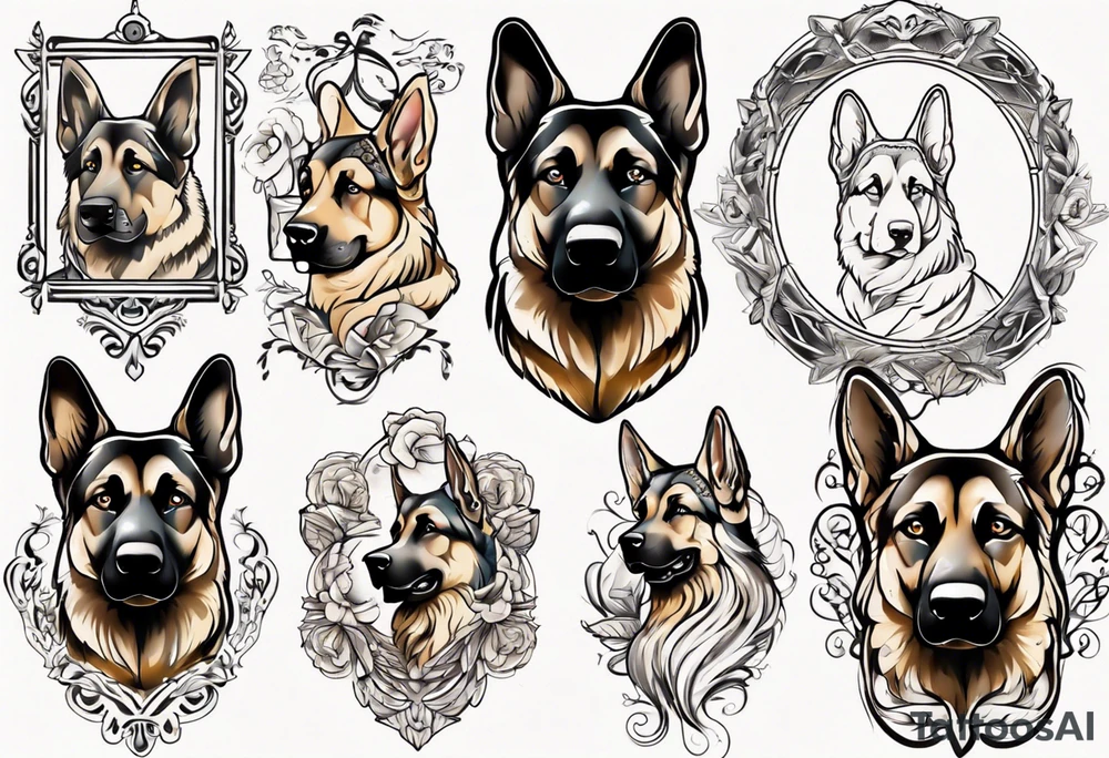 German Shepherd in fancy frame tattoo idea