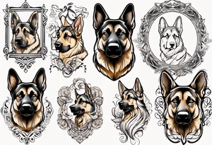 German Shepherd in fancy frame tattoo idea