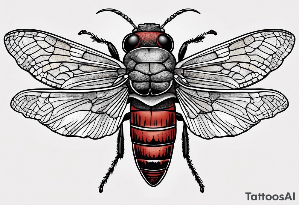 Stippled cicada with red background tattoo idea