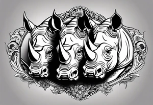 Rhino head split with a skull with black and white accents tattoo idea