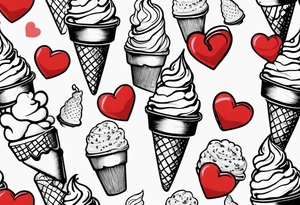 ice cream cone with one round scoop of ice cream and a red heart tattoo idea