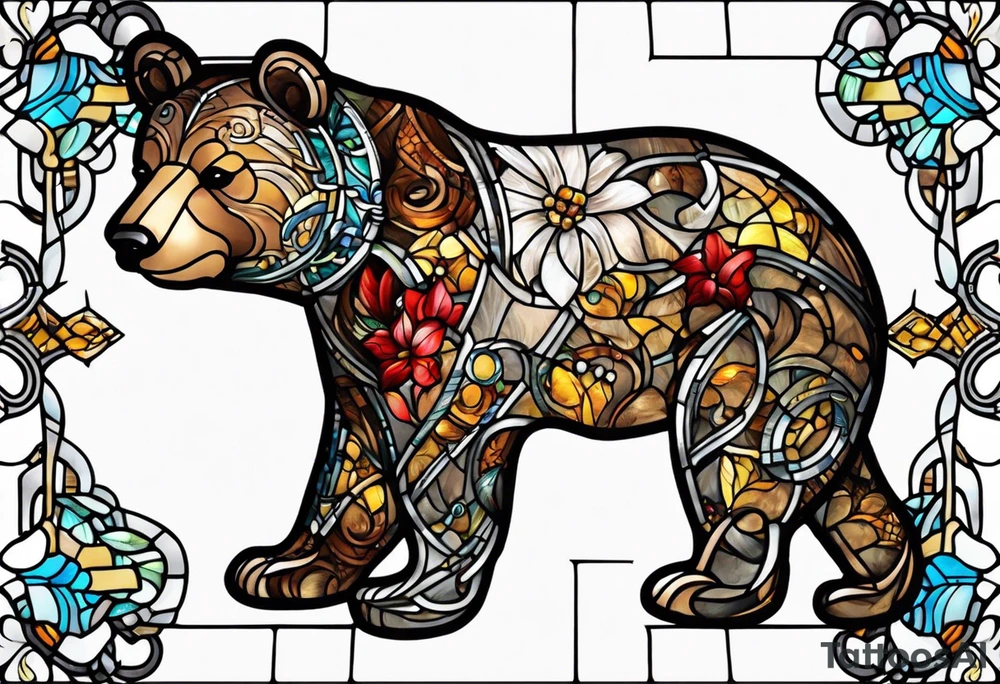 Teddy bear stained glass tattoo idea