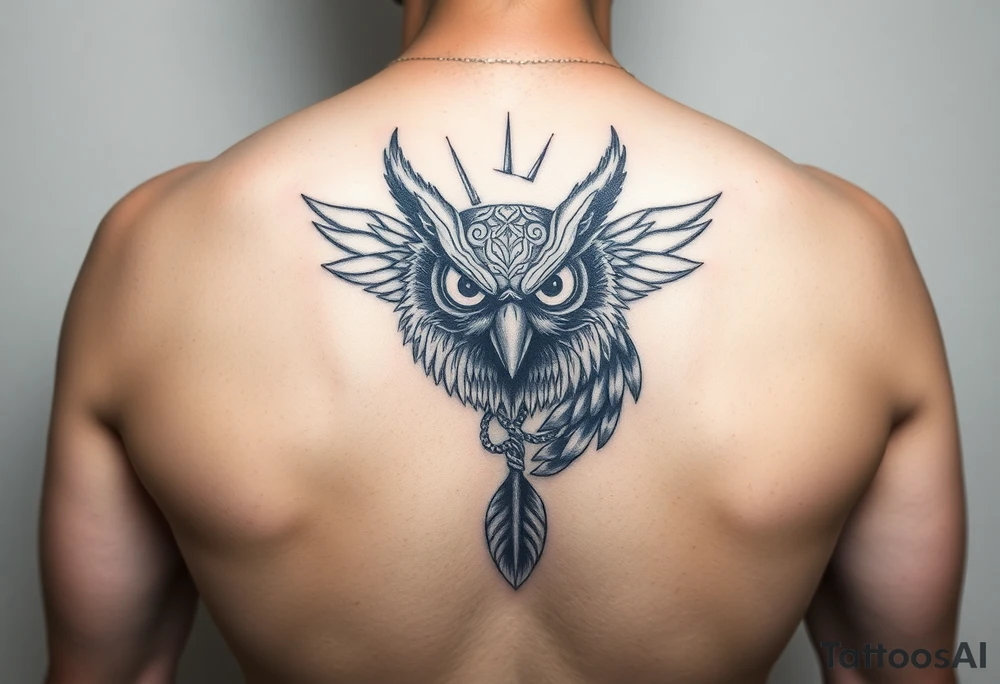 BROKEN GLASS WITH OWL HOLDING A TRADEGY MASK tattoo idea