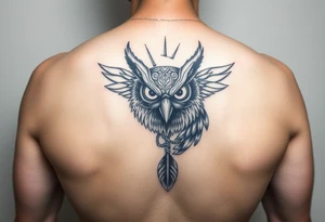 BROKEN GLASS WITH OWL HOLDING A TRADEGY MASK tattoo idea