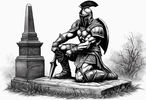 Spartan kneeling on a grave tattoo idea